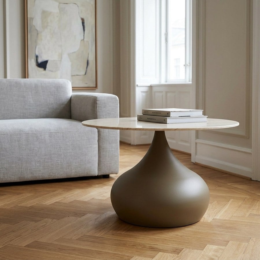 Pienza Sofabord i Khaki Metal & Hærdet Glas fra House Nordic | Ø70xH42 cm - Billede 2