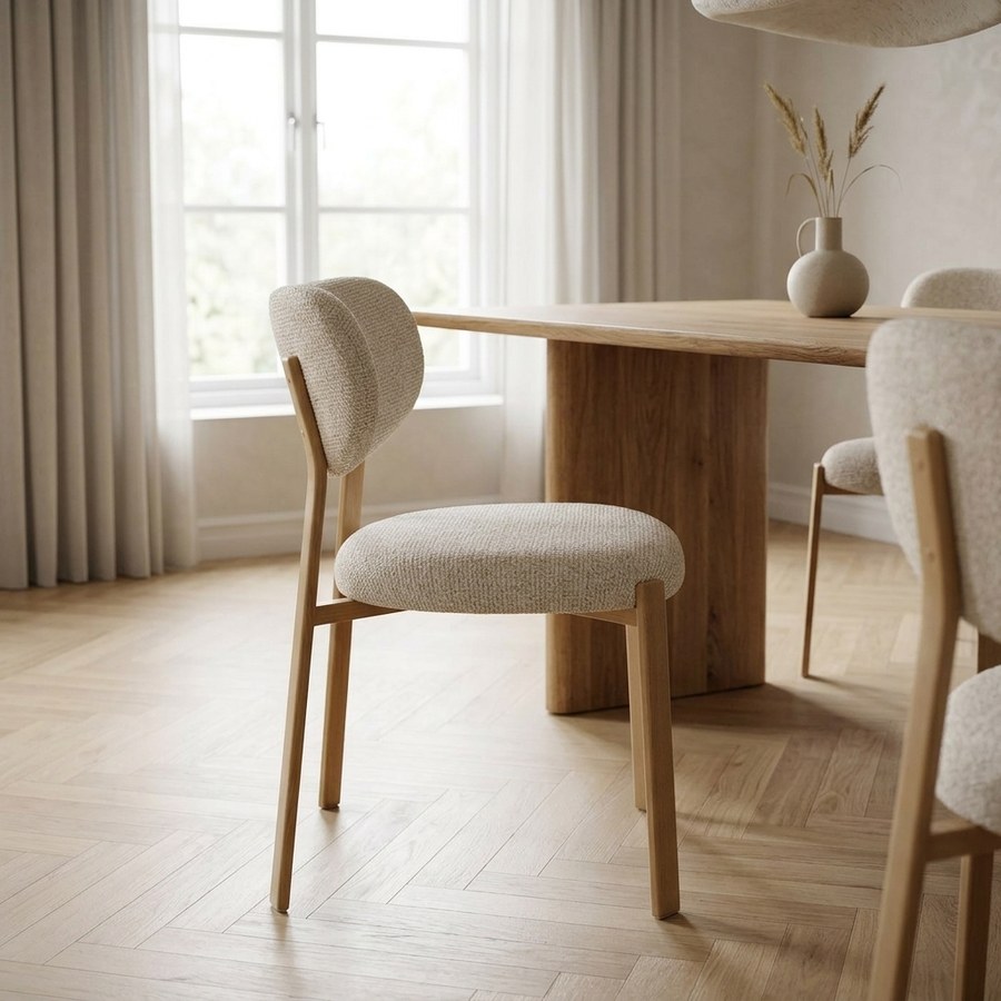 Savina Spisebordsstol i Sand Polyester & Ben i Natur Metal fra House Nordic | B50xL60xH81 cm - Billede 2