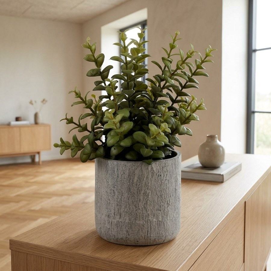 Succulent Kunstig Plante i Grøn/Grå PE Plastik med Cementpotte fra House Nordic | L24xB23xH33,5 cm - Billede 2