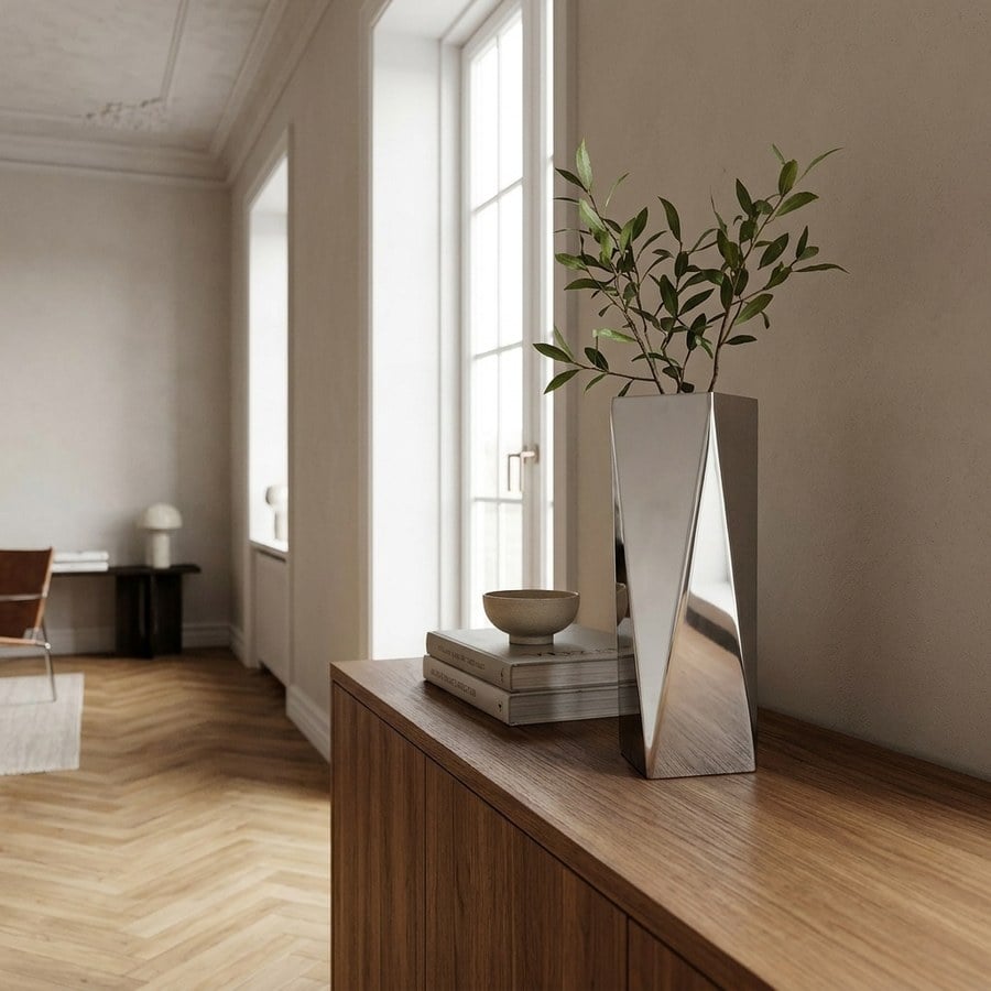 ai-miljoe-web-2-vase-i-s-lv-st-l-fra-house-nordic-l8xb8xh23-cm Vase i Sølv Stål fra House Nordic | L8xB8xH23 cm - Billede 2