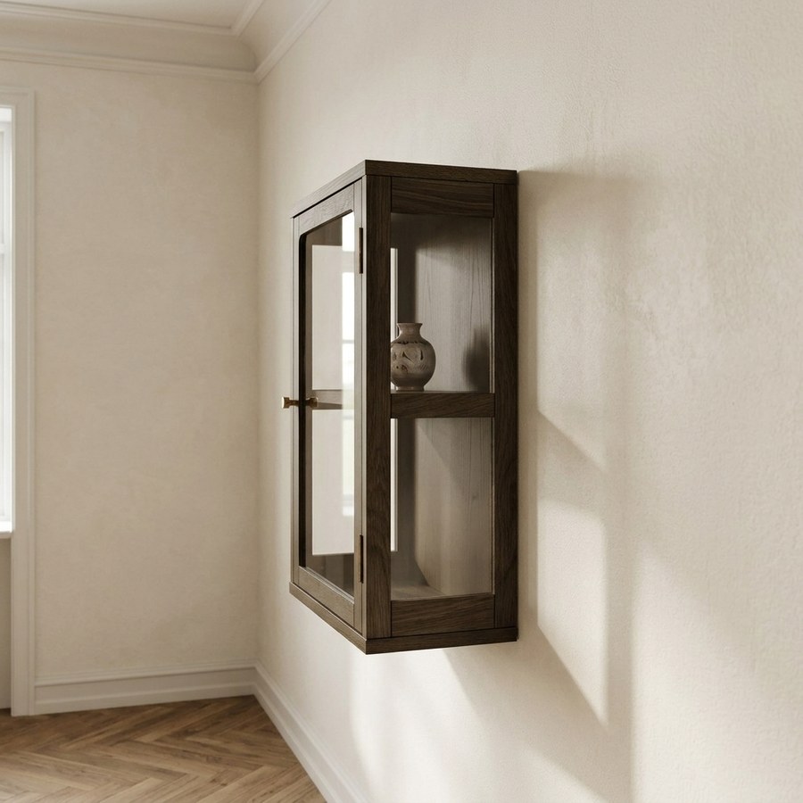Zamora Væghængt Vitrineskab i Mørkebrun Egetræ & Hærdet Glas fra House Nordic | B20xD40xH60 cm - Billede 2