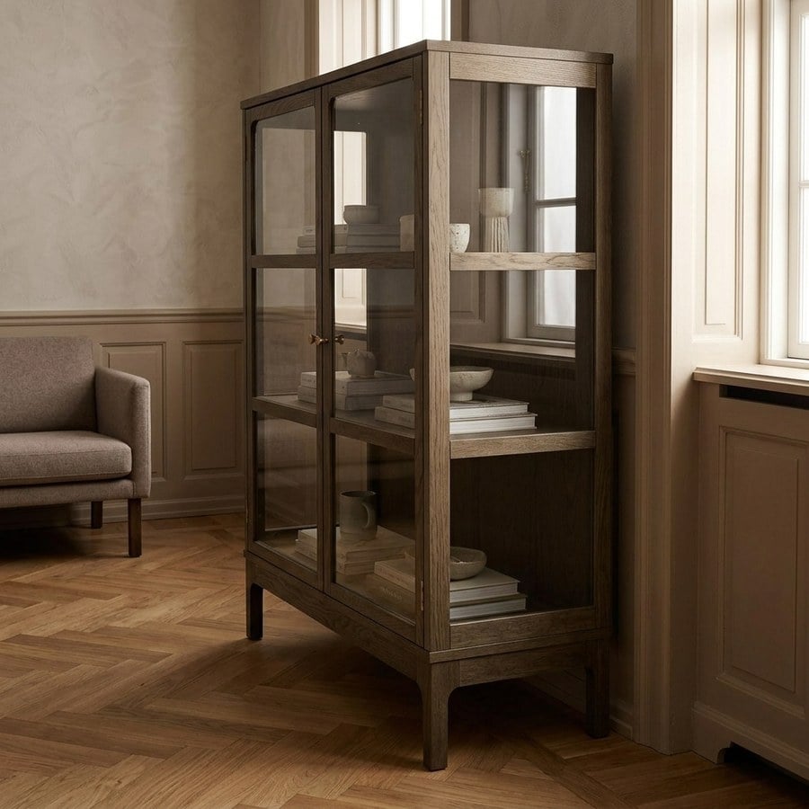 Zamora Vitrineskab i Mørkebrun Egetræ & Hærdet Glas fra House Nordic | B40xD90xH126 cm - Billede 2
