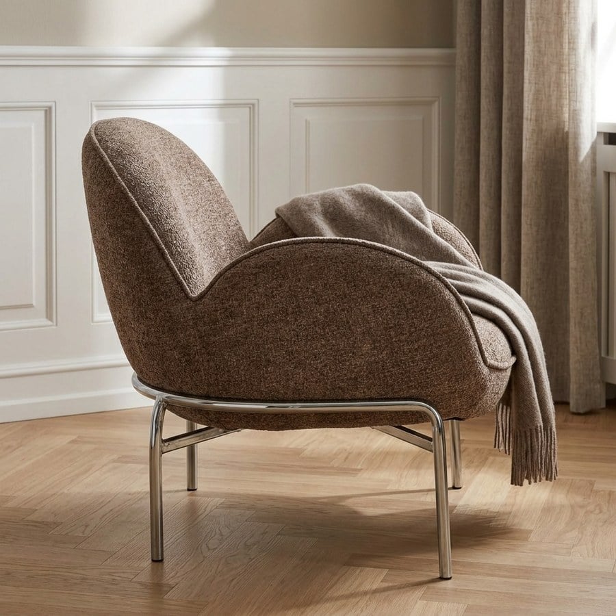Zomba Loungestol i Brun Polyester & Ben i Krom Metal fra House Nordic | B79xL79,5xH77 cm - Billede 2