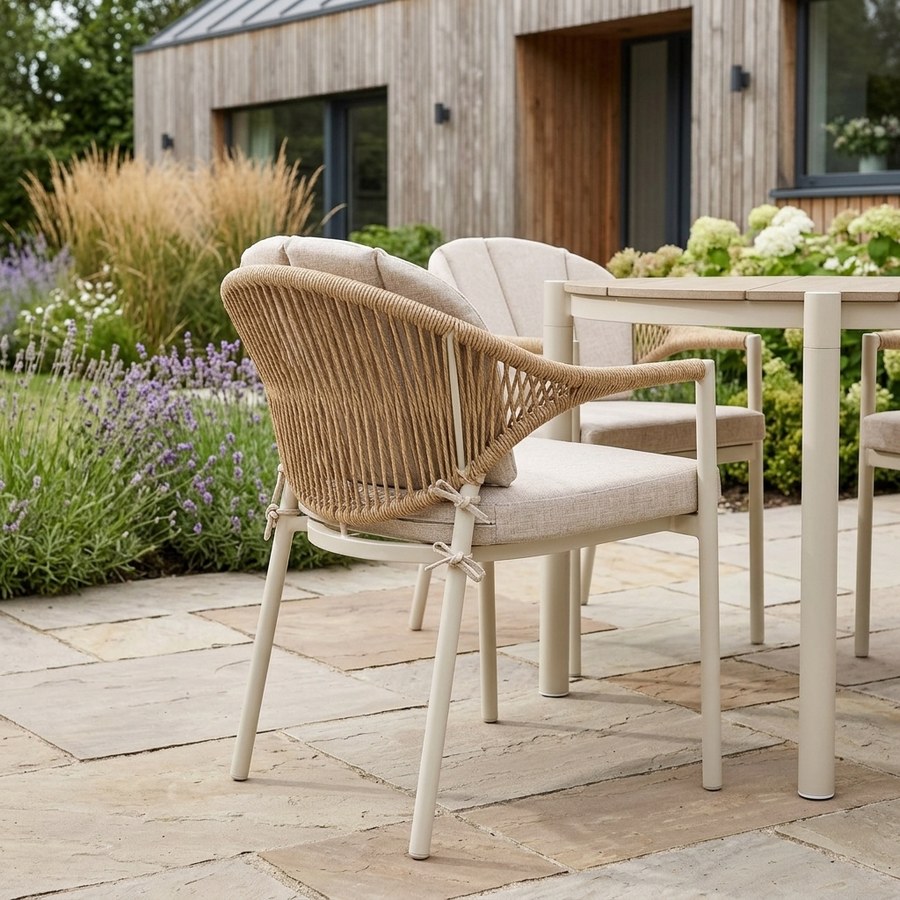 Abela Havemøbelsæt med Abela Spisebordsstole i Sand/Natur Nonwood & PE Rattan fra House Nordic | 4 Stole & 1 Bord - Billede 3