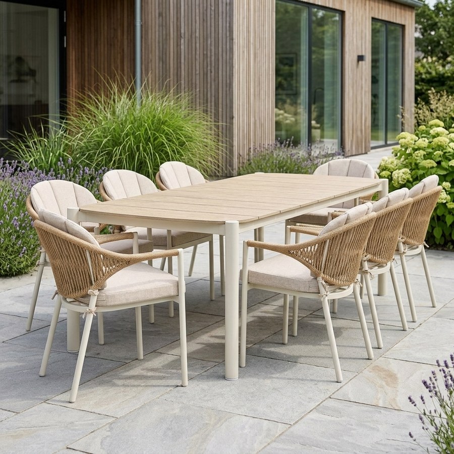 Abela Havemøbelsæt med Abela Spisebordsstole i Sand/Natur Nonwood & PE Rattan fra House Nordic | 6 Stole & 1 Bord - Billede 3