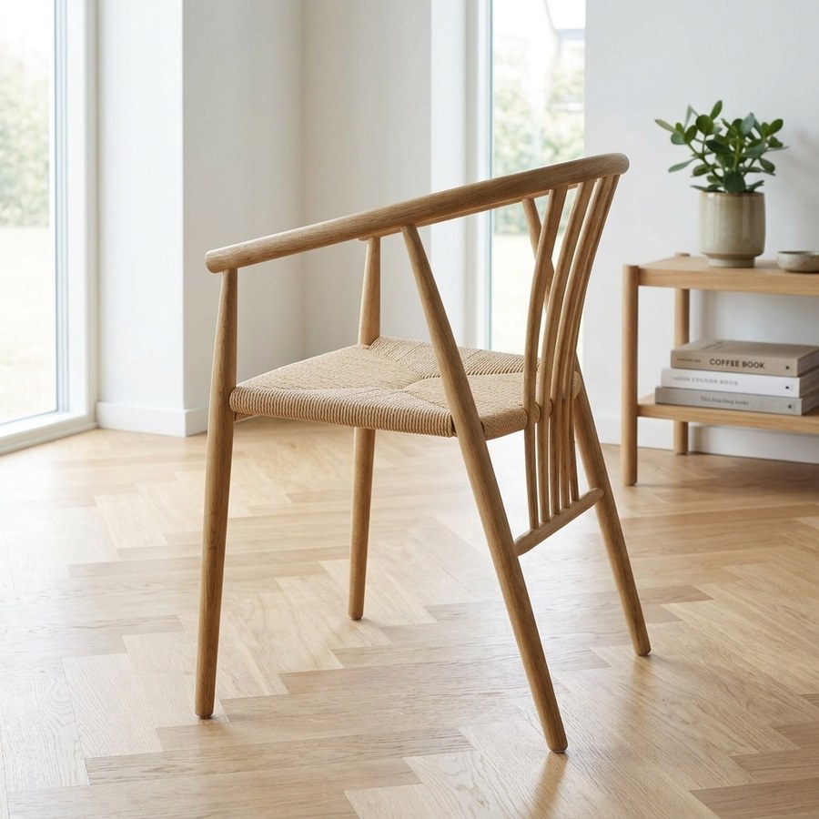 Agustin Spisebordsstol i Natur Egetræ med Naturflet fra House Nordic | B57xL52xH78 cm - Billede 3