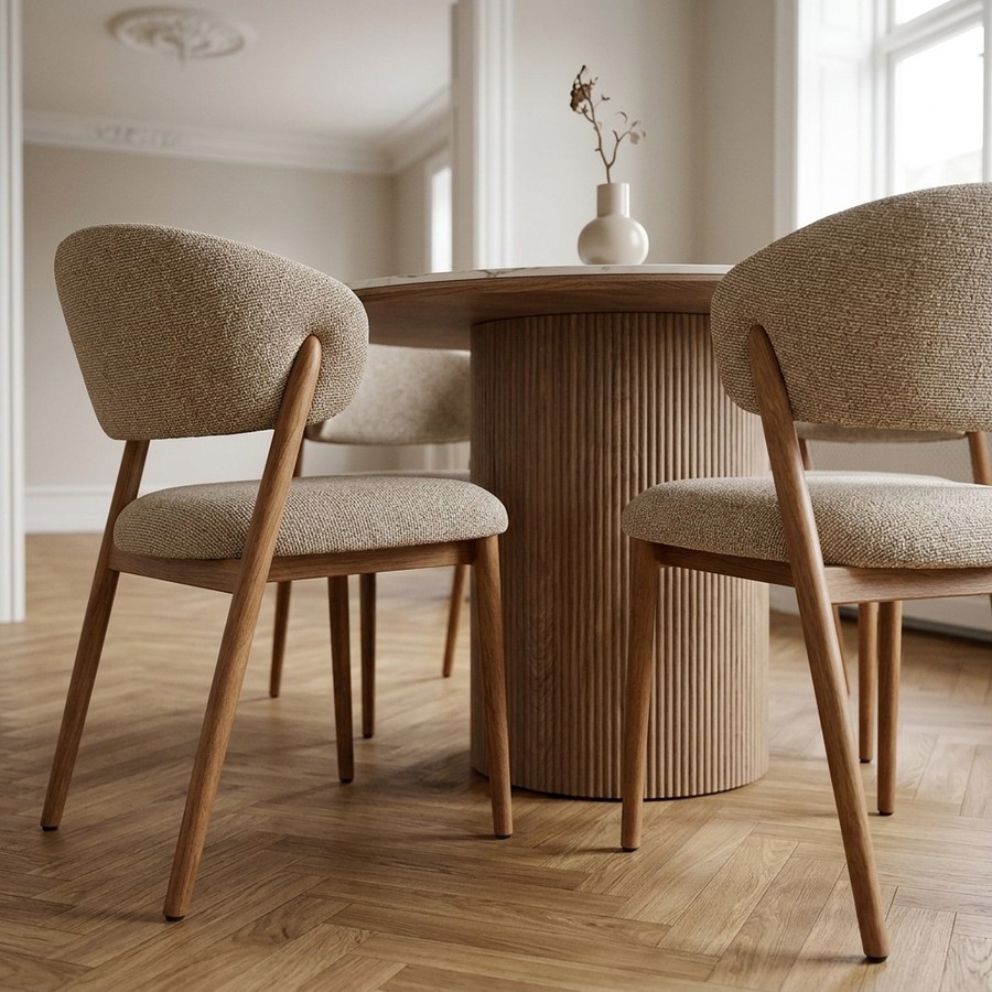 Athens Spisebordssæt med Cavi Spisebordsstole i Hvid Keramik & Sand Polyester fra House Nordic | 4 Stole & 1 Bord - Billede 3