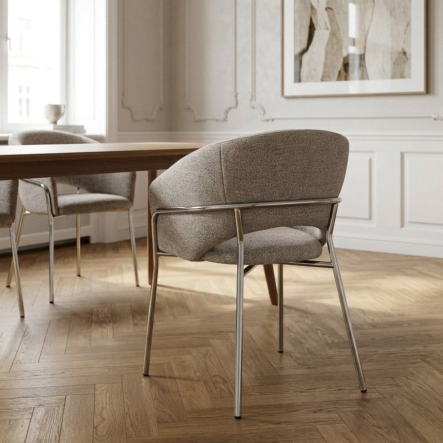 Costa Spisebordsstol i Lysegrå Stof & Ben i Krom Stål fra House Nordic | B60xD56xH80 cm - Billede 3