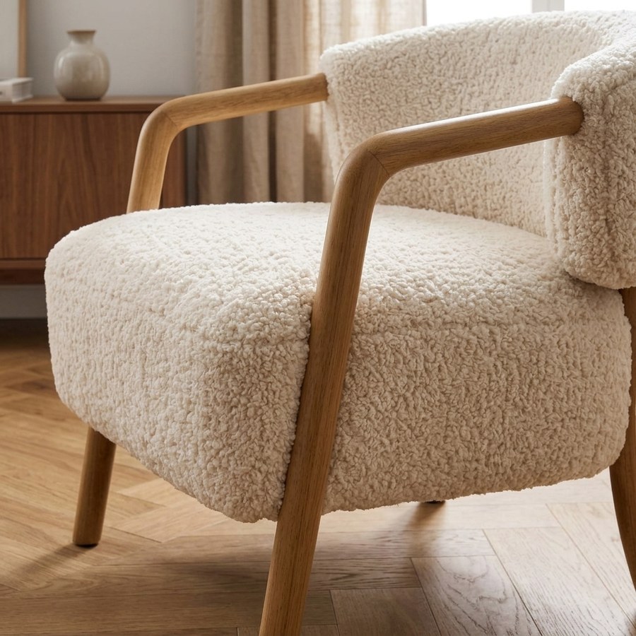 Dakar Loungestol i Beige Polyester & Ben i Mørk Natur Gummitræ fra House Nordic | B70xD66xH70,5 cm - Billede 3
