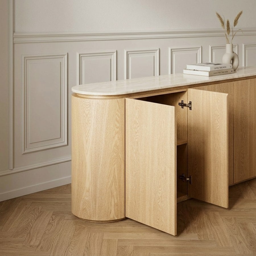 Larvik Skænk i Natur Asketræ & Off-White Granit fra House Nordic | B180xD40xH85 cm - Billede 3