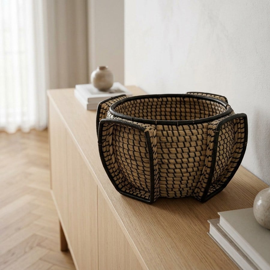 Medan Kurv i Natur/Sort Søgræs fra House Nordic | Ø33xH20 cm - Billede 3