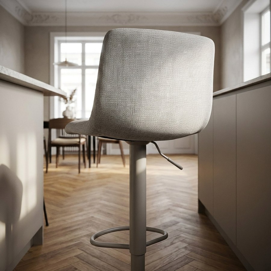 Middelfart Barstol i Grå Polyester & Stel i Grå Stål fra House Nordic | L45xB43xH88-108 cm - Billede 3