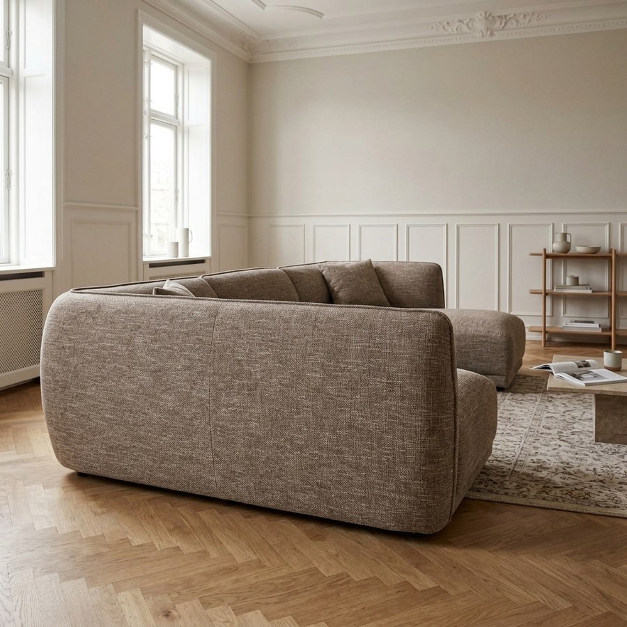 Noor Højrevendt Loungesofa i Brun Polyester med 2 Puder fra House Nordic | B276xL166xH75 cm - Billede 3