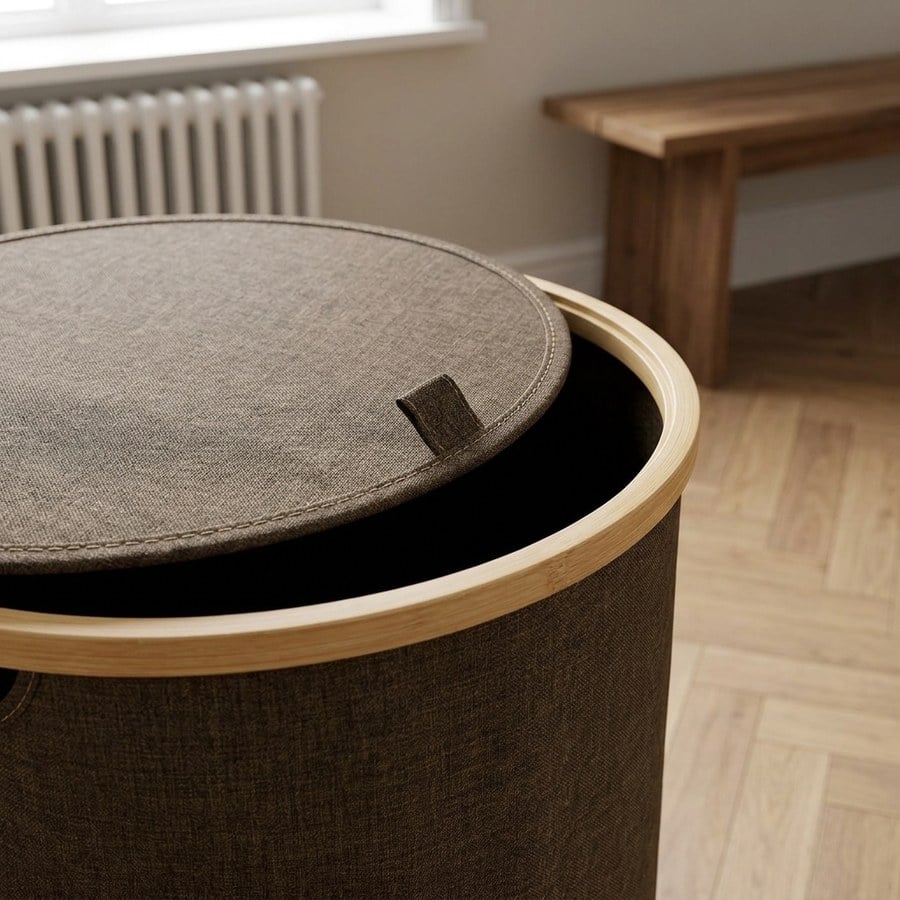 Noto Vasketøjskurv i Brun Bambus & Polyester fra House Nordic | Ø45xH60 cm - Billede 3