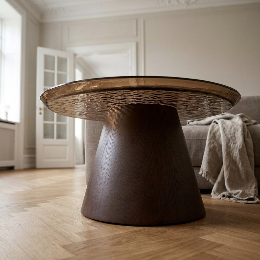 Orvieto Sofabord i Mørkebrun Asketræ & Glas fra House Nordic | Ø80xH42 cm - Billede 3