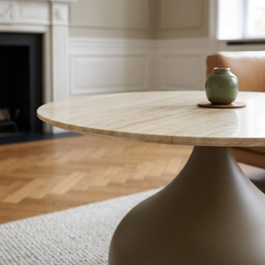 Pienza Sofabord i Khaki Metal & Hærdet Glas fra House Nordic | Ø70xH42 cm - Billede 3