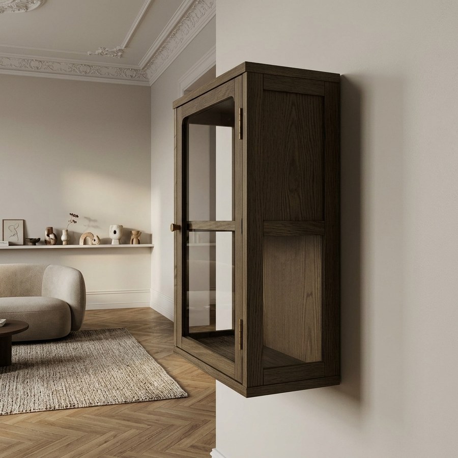 Zamora Væghængt Vitrineskab i Mørkebrun Egetræ & Hærdet Glas fra House Nordic | B20xD40xH60 cm - Billede 3
