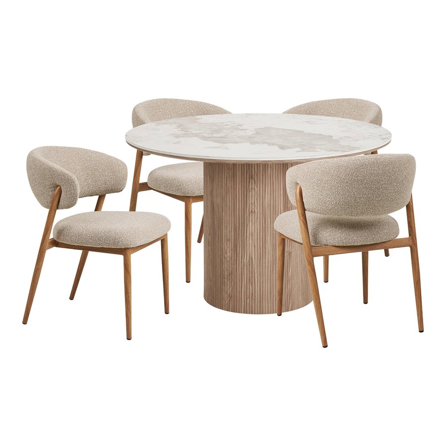 Athens Spisebordssæt med Cavi Spisebordsstole i Hvid Keramik & Sand Polyester fra House Nordic | 4 Stole & 1 Bord - Billede 4