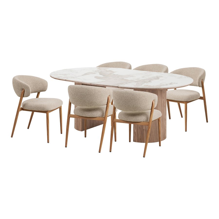 athens-spisebordsst-med-cavi-spisebordsstole-i-sandnaturhvidbrun-keram Athens Spisebordssæt med Cavi Spisebordsstole i Sand/Natur/Hvid/Brun Keramik & Polyester fra House Nordic | 6 Stole & 1 Bord - Billede 4
