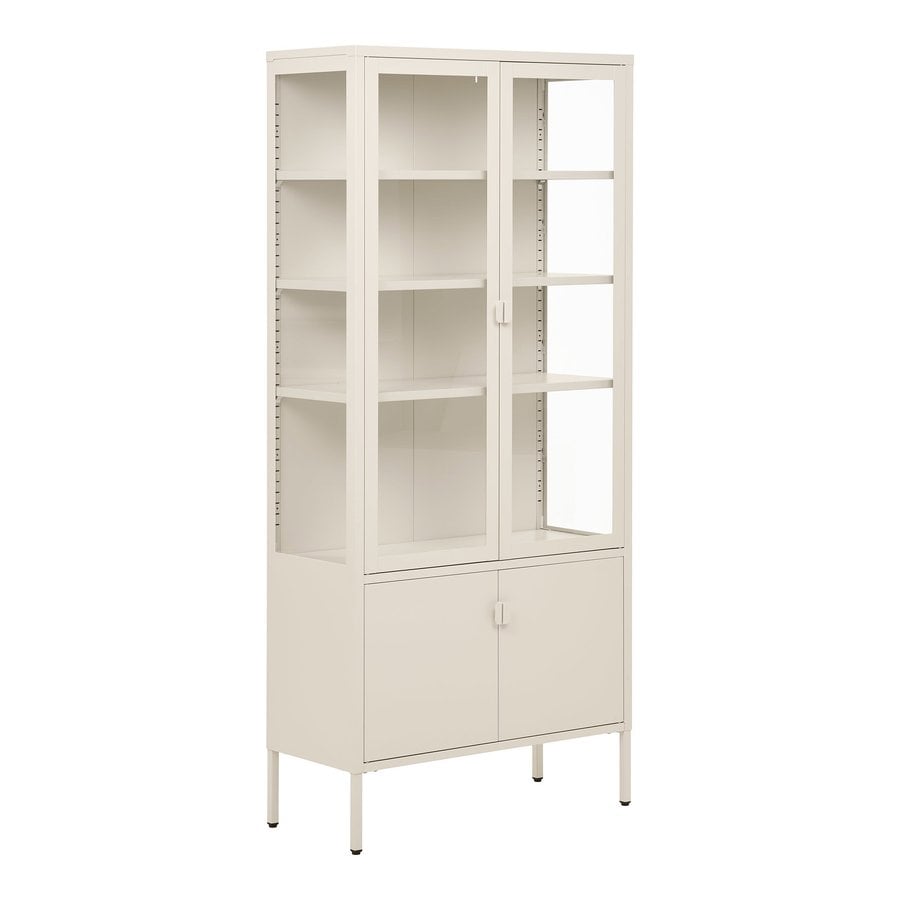 Brisbane Vitrineskab i Off White Stål & Glas med 4 Låger fra House Nordic | B80xD35xH180 cm - Billede 5