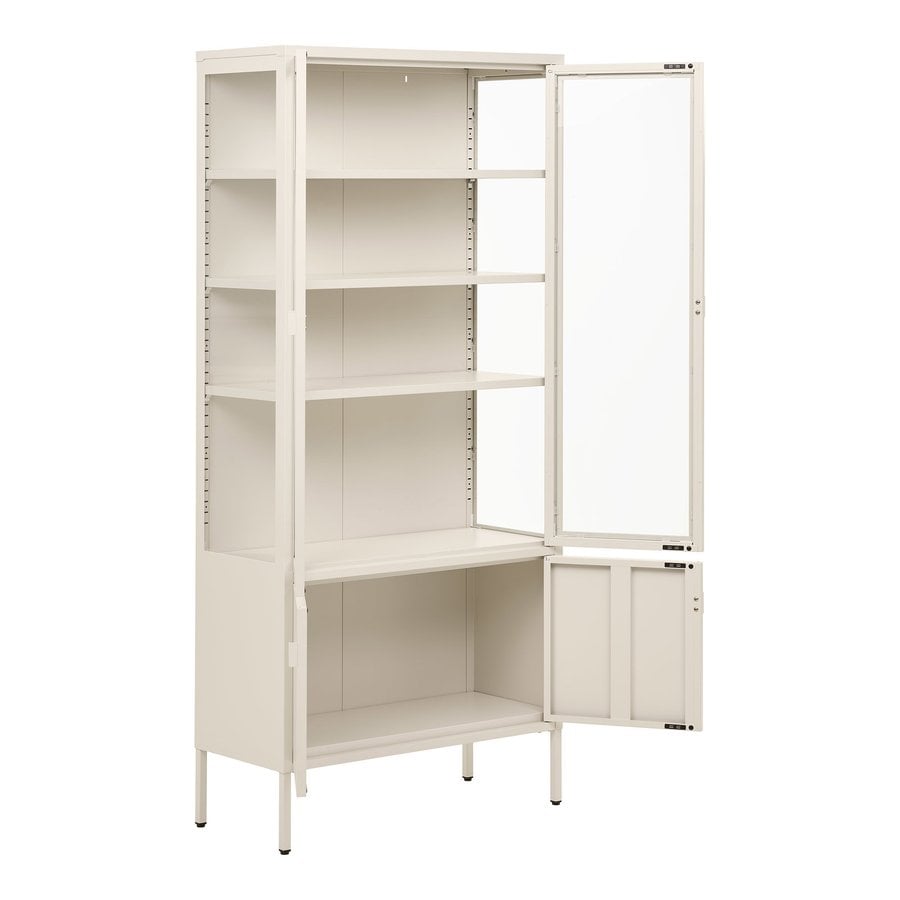 Brisbane Vitrineskab i Off White Stål & Glas med 4 Låger fra House Nordic | B80xD35xH180 cm - Billede 7