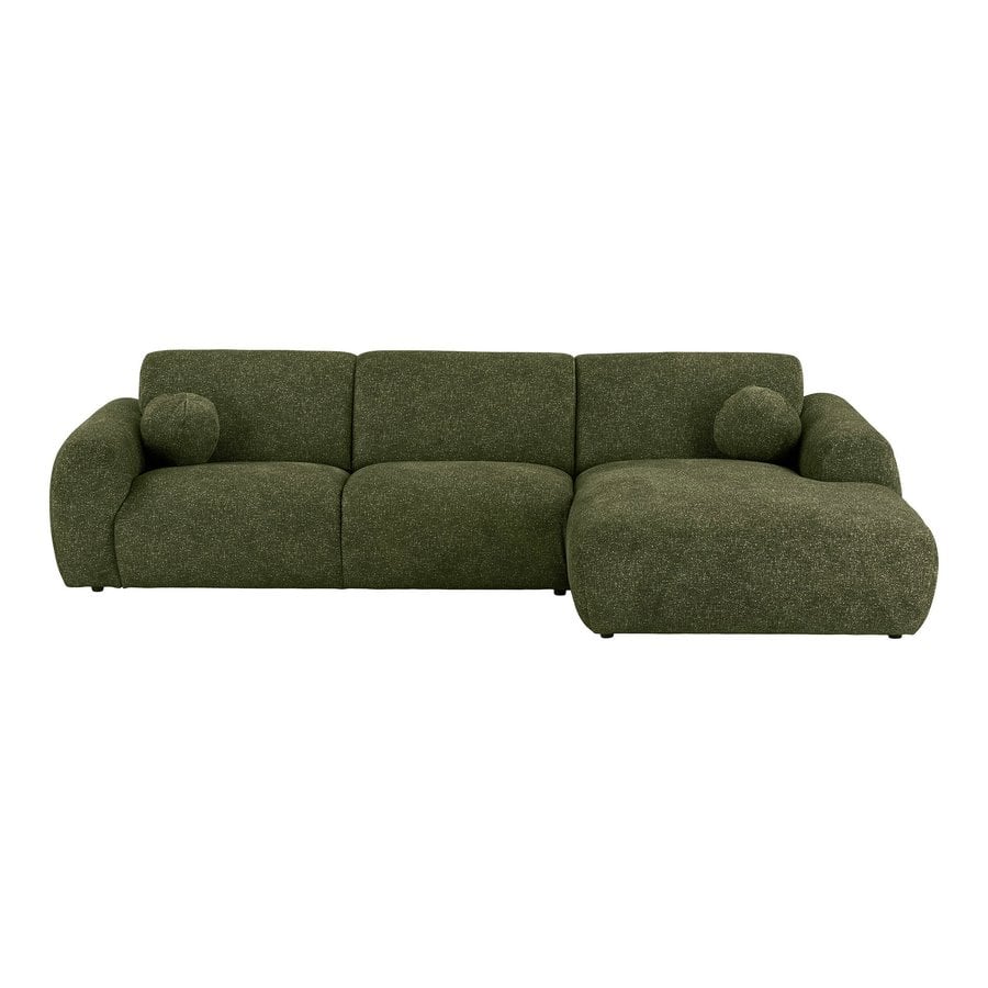 clyde-hjrevendt-loungesofa-i-olivengrn-polyester-med-to-puder-fra-hous Clyde Højrevendt Loungesofa i Olivengrøn Polyester med To Puder fra House Nordic | B300xL109-177xH75 cm - Billede 4