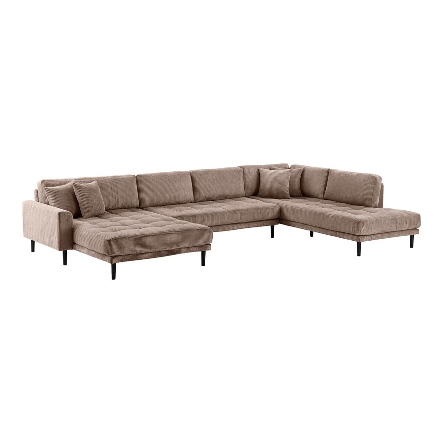 lido-u-sofa-ben-ende-venstrevendt-i-brun-fljl-med-fire-puder-ben-i-sor-2 Lido U-Sofa Åben Ende Venstrevendt i Brun Fløjl med Fire Puder & Ben i Sort Træ fra House Nordic | B370xL220xH76 cm - Billede 5