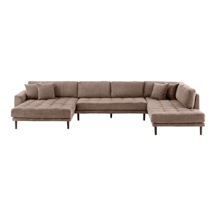 lido-u-sofa-ben-ende-venstrevendt-i-brun-fljl-med-fire-puder-ben-i-sor Lido U-Sofa Åben Ende Venstrevendt i Brun Fløjl med Fire Puder & Ben i Sort Træ fra House Nordic | B370xL220xH76 cm - Billede 4
