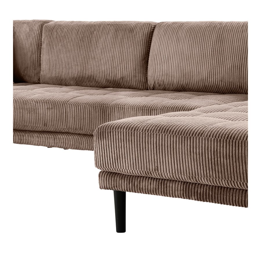 Lido U-Sofa med Åben Ende Højrevendt i Brun Fløjl med Fire Puder & Ben i Sort Træ fra House Nordic | B370xL220xH76 cm - Billede 6