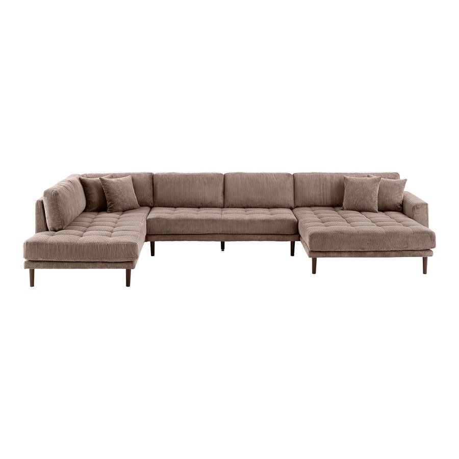 Lido U-Sofa med Åben Ende Højrevendt i Brun Fløjl med Fire Puder & Ben i Sort Træ fra House Nordic | B370xL220xH76 cm - Billede 4