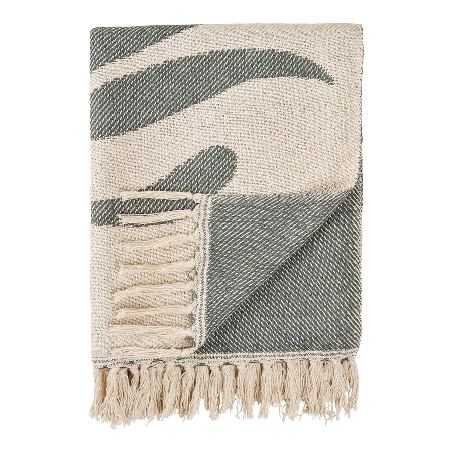 Loni Plaid i Sand/Grøn Bomuld fra House Nordic | L180xB130 cm - Billede 4