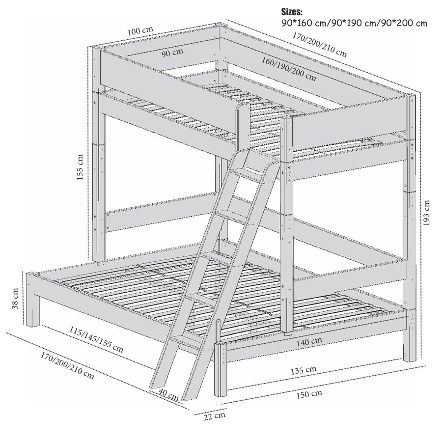 vale-kombi-etageseng-i-flere-farver-mdf-med-lamelbund-140cm-90cm-brnes-3 VALE Kombi-Etageseng i Flere Farver MDF med Lamelbund, 140cm & 90cm Børneseng & Ben i Malet Bøgetræ fra Manis-h | Flere Størrelser - Billede 3
