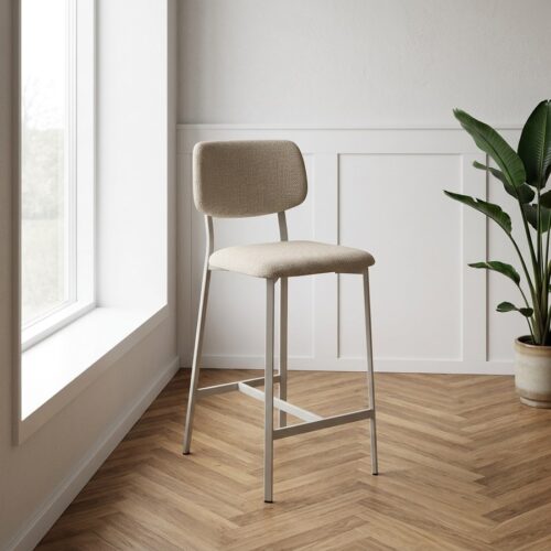 Alison Counterstol i Beige Stof med Fodstøtte & Stel i Grå Stål fra Actona | BDH 38x42x120 cm - Billede 1