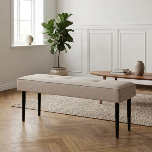 Anzac Bænk i Sandfarvet Polyesterstof med Sort Stålstel fra Unique Furniture | L140xB36xH48cm - Billede 1