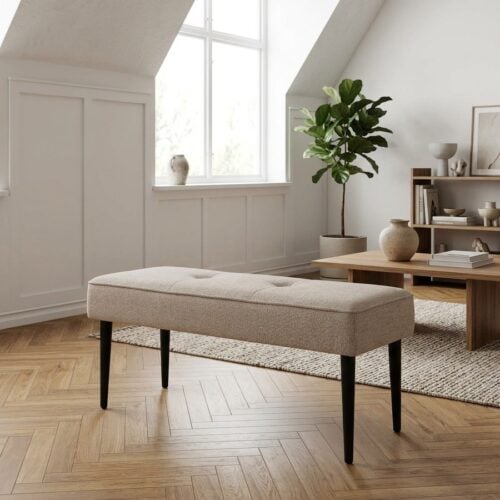 Anzac Bænk i Sandfarvet Stof med Sort Stål Stel fra Unique Furniture | B100xH48xD36cm - Billede 1
