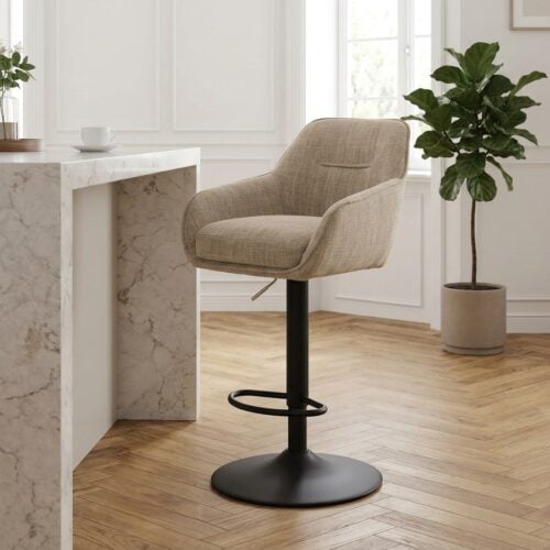Avola Barstol i Beige Polyester med Sort Stål Stel fra Unique Furniture | B51xH95.5-110xD53cm - Billede 1