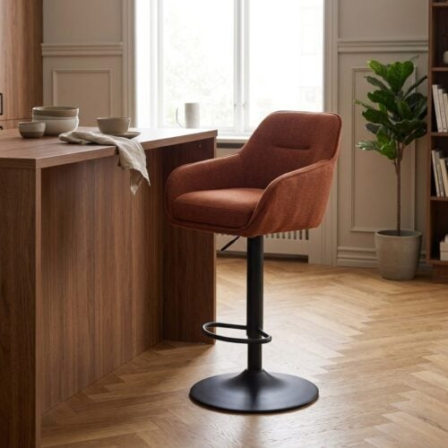 Avola Barstol i Rustfarvet Polyesterstof med Sort Metalstel fra Unique Furniture | B51xH95.5-110xD53cm - Billede 1
