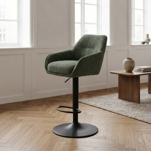 Avola Barstol i Skovgrøn Polyester med Sort Metalstel fra Unique Furniture | B51xH95.5-110xD53cm - Billede 1
