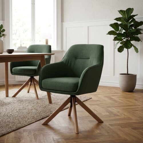 Avola Spisebordsstol i Skovgrøn Polyester og Egetræ fra Unique Furniture | B59xH87xD65cm - Billede 1