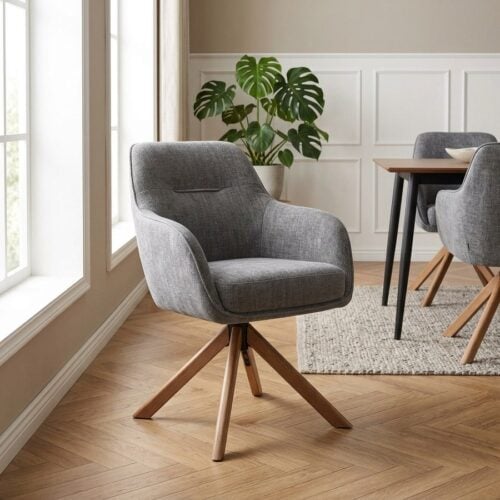 Avola Spisebordsstol med Armlæn i Grafitgrå Polyester og Egetræ fra Unique Furniture | B59xH87xD65cm - Billede 1