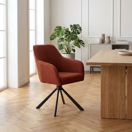 Avola Spisebordsstol med Armlæn i Rustrød Polyester og Sort Stål Stel fra Unique Furniture | B59xH87xD65cm - Billede 1