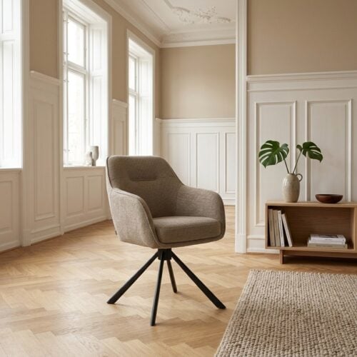 Avola Spisebordsstol med Armlæn i Taupe Stof med Sort Stål Stel fra Unique Furniture | B59xH87xD65cm - Billede 1