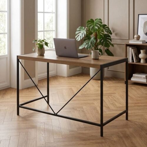 Bahamas Skrivebord i Mat Rustik Eg Egetræ & Stel i Mat Sort Stål fra Actona | BDH 120x60x75 cm - Billede 1
