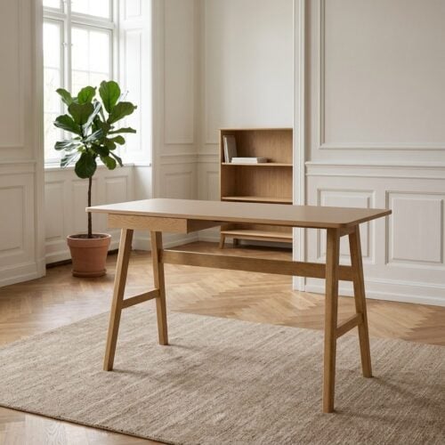 Barnett Skrivebord i Mat Eg Egetræ & Stel i Mat Bejdset Eg Gummitræ fra Actona | BDH 120x60x75 cm - Billede 1