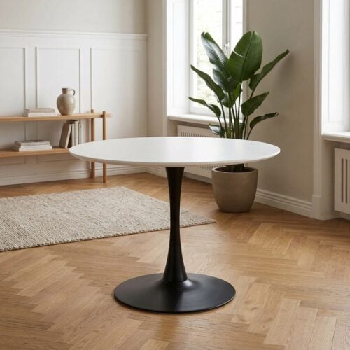 Cesura Spisebord i Hvid Melamin og Sort Metal fra Unique Furniture | Ø100xH73,5cm - Billede 1