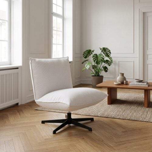 Fraser Loungestol i Hvidt Stof med Sort Metal Stel fra Unique Furniture | B70xH88xD83cm - Billede 1