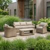 Maderia Udendørs Loungesæt i Polyrattan med Hynder fra Lexpo Living | Beige/Neutral | Loungesofa + 2x Loungestole + Sofabord - Billede 1