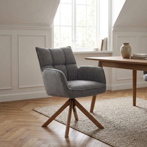 Marilla Spisebordsstol med Armlæn i Grafitgrå Polyester og Egetræ fra Unique Furniture | B59xH86xD65cm - Billede 1