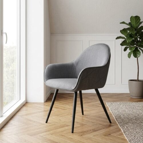 Minto Spisebordsstol med Armlæn i Gråt Stof med Sort Metalstel fra Unique Furniture | B60xH84xD65cm - Billede 1