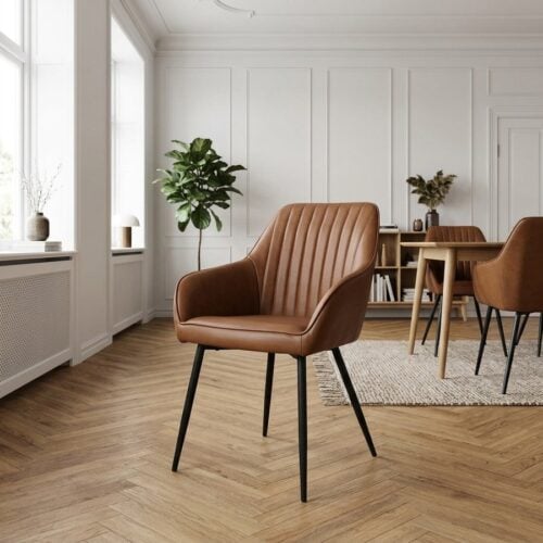 Nolan Armchair Spisebordsstol i Cognac PU med Sort Stål Stel fra Unique Furniture | B58xH84xD59,5cm - Billede 1